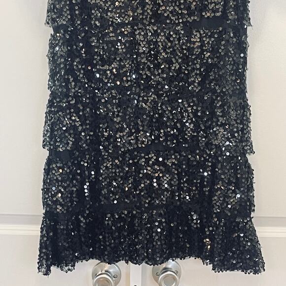 Zara Tiered Ruffle Sequin Holiday Party Dress - Women Size XS - Black - Picture 3 of 7